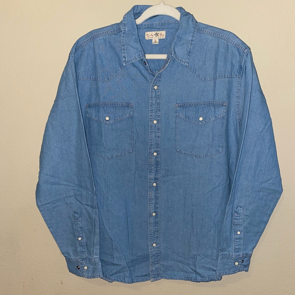 Denim Pearl Snap Button Up